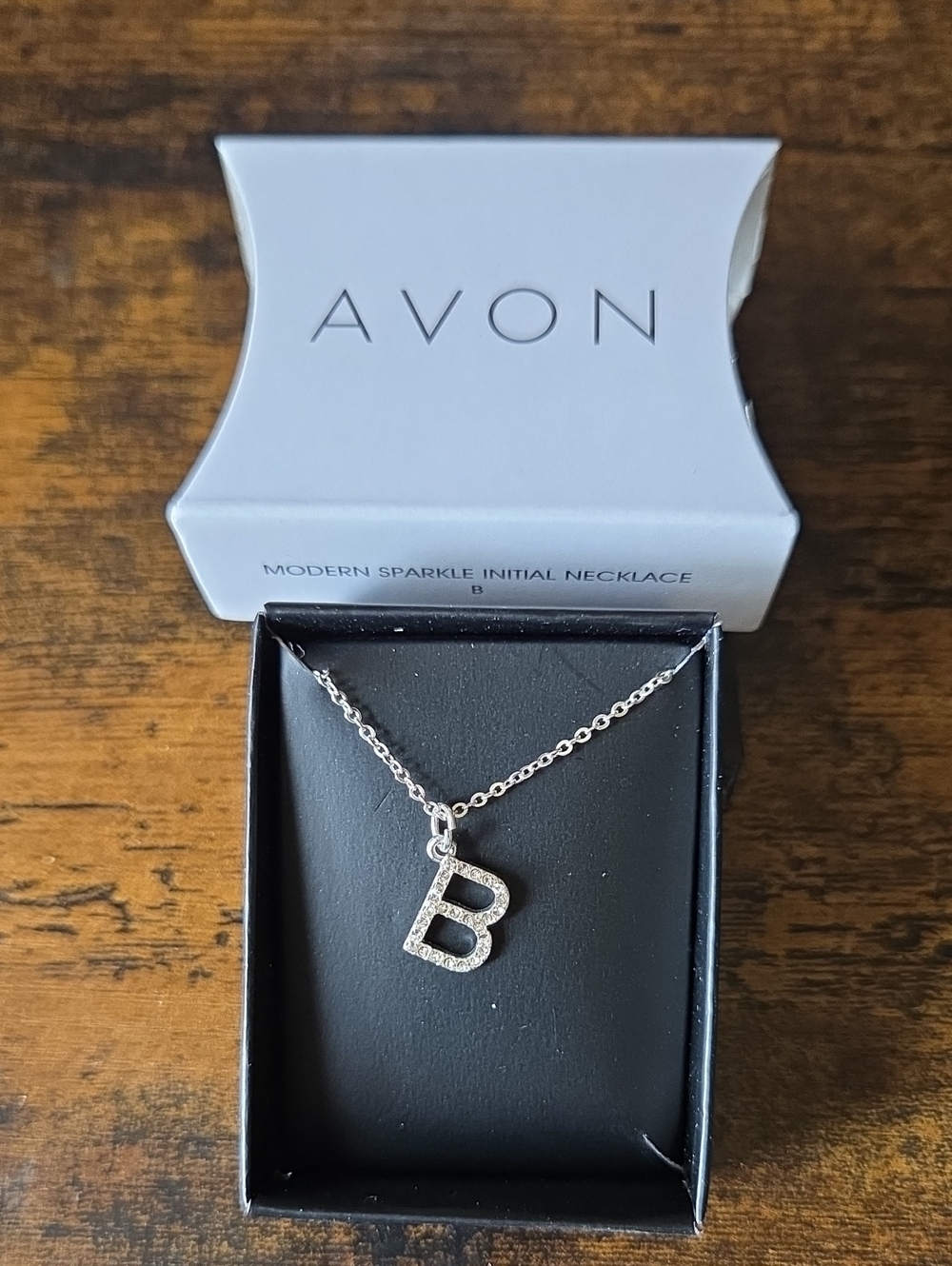 Avon Silver Initial 'B' Necklace with Clear Crystals